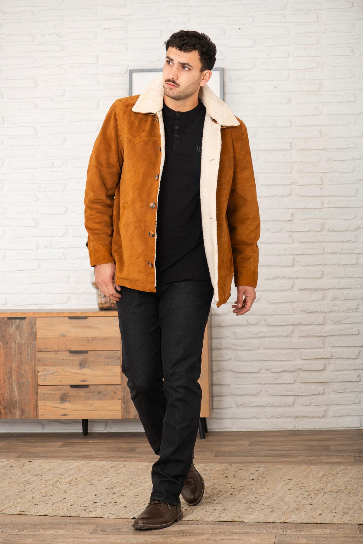 Herren Mantel Iron & Resin CARAVAN BUFFALO SUEDE JACKET COGNAC — Ansicht 3