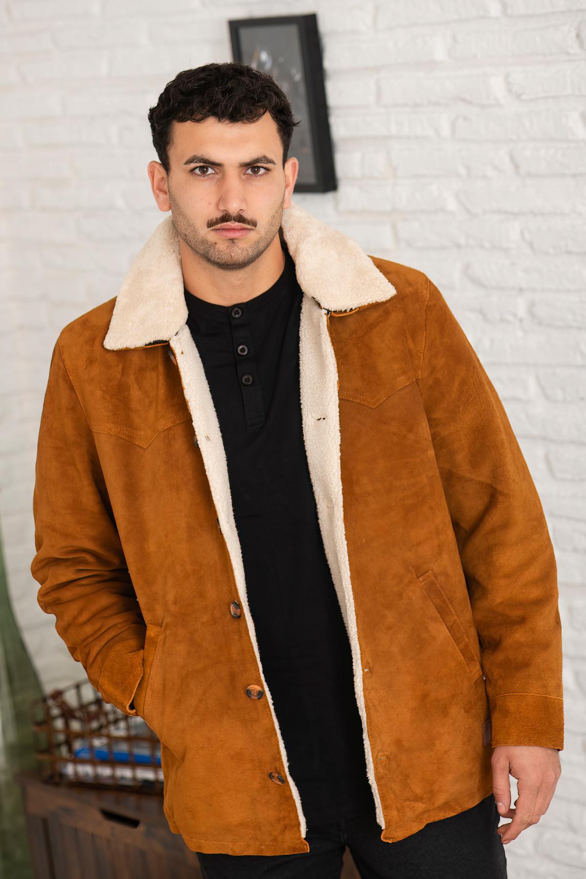 Herren Mantel Iron & Resin CARAVAN BUFFALO SUEDE JACKET COGNAC — Ansicht 7