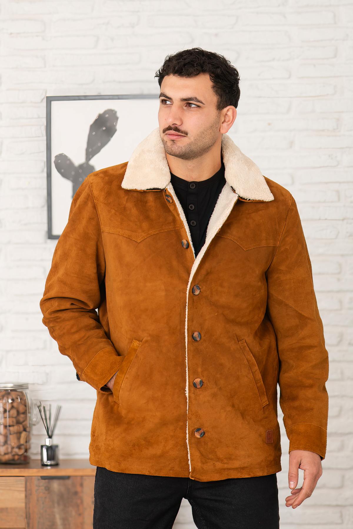 Herren Mantel Iron & Resin CARAVAN BUFFALO SUEDE JACKET COGNAC — Ansicht 1