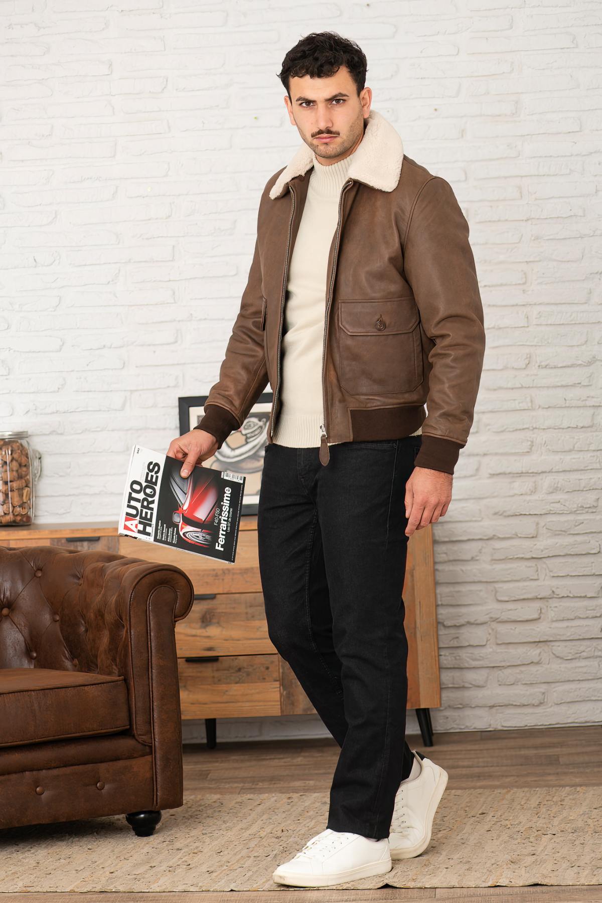 Chaqueta Hombre Schott LCAVIATORS25 ANT.BROWN — vista 4