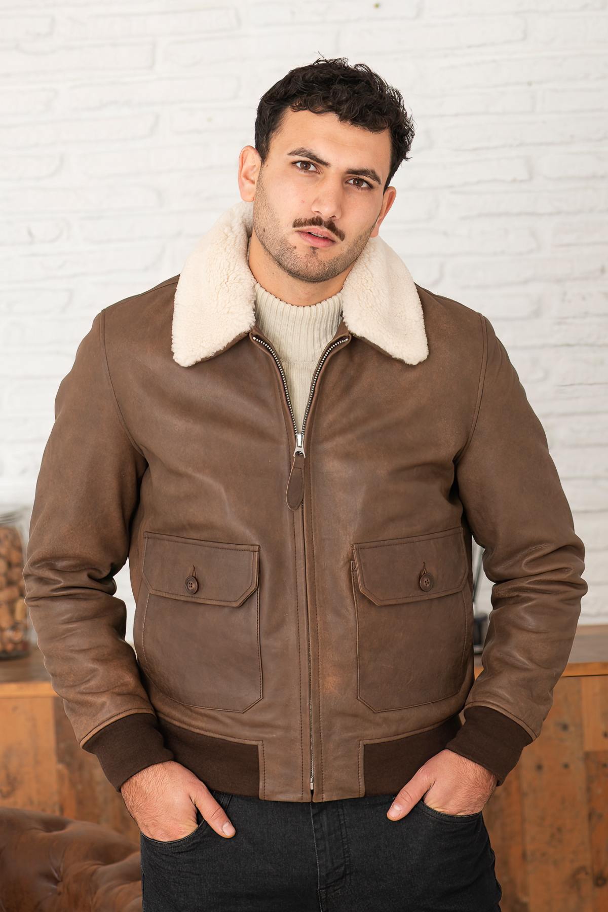 Chaqueta Hombre Schott LCAVIATORS25 ANT.BROWN — vista 2