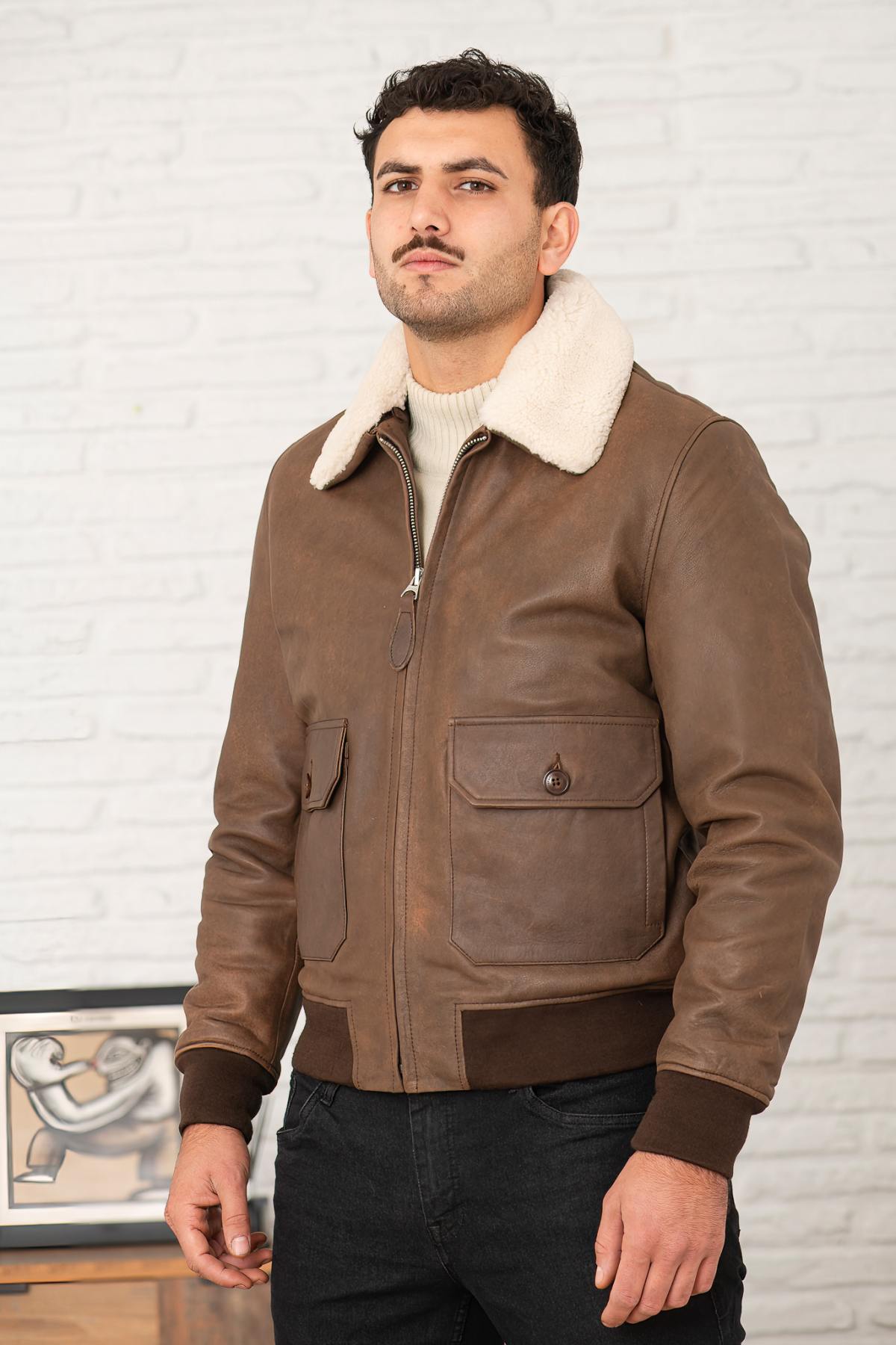Chaqueta Hombre Schott LCAVIATORS25 ANT.BROWN — vista 6