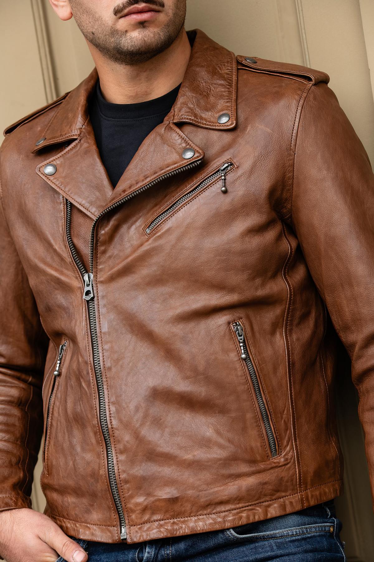 Giacche Uomo Daytona GOLBERG LAMB PAOLO DARK COGNAC — vista 6