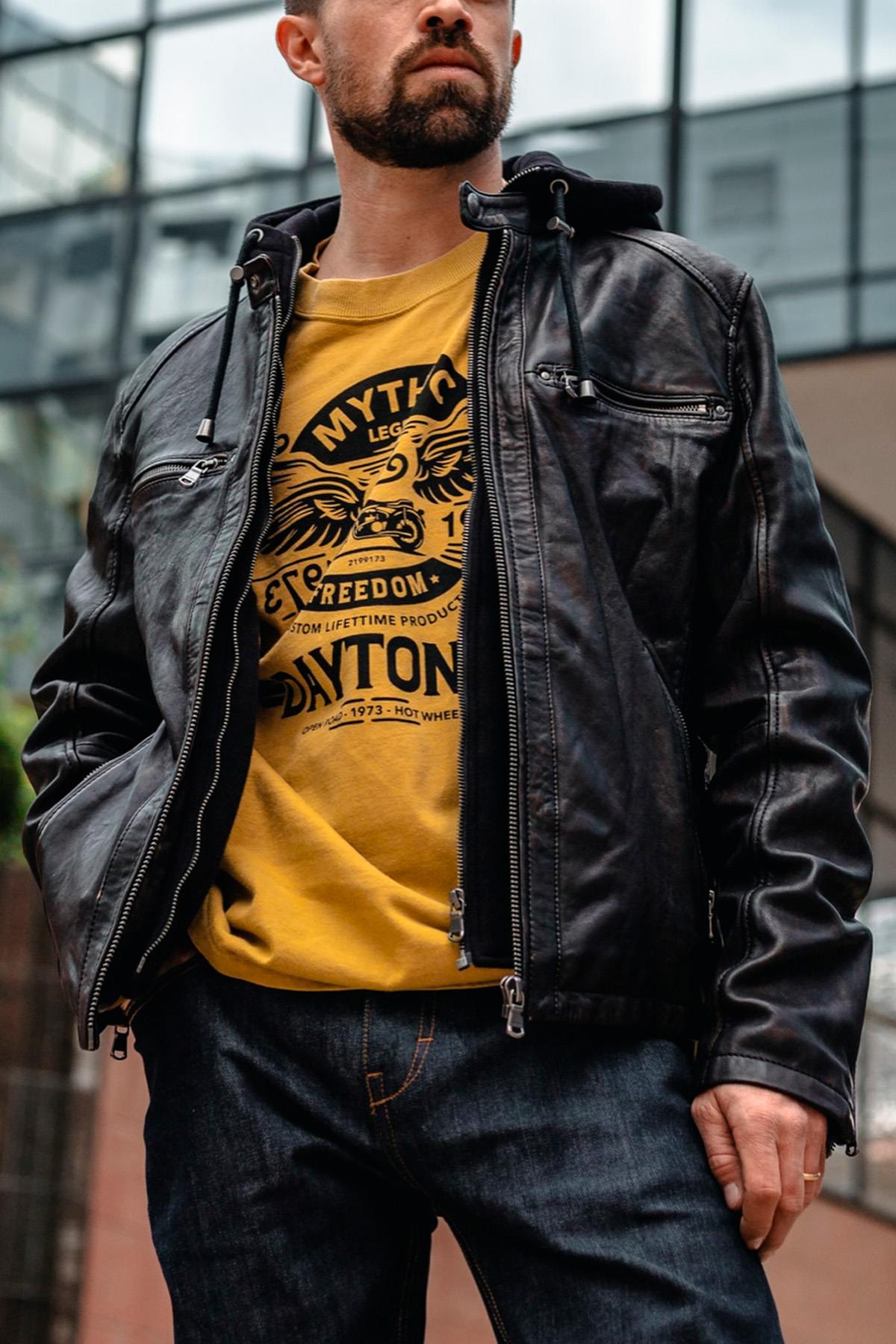 Blouson Homme Daytona WINSTONER SHEEP KANVAL BLACK/COGNAC — vue 1