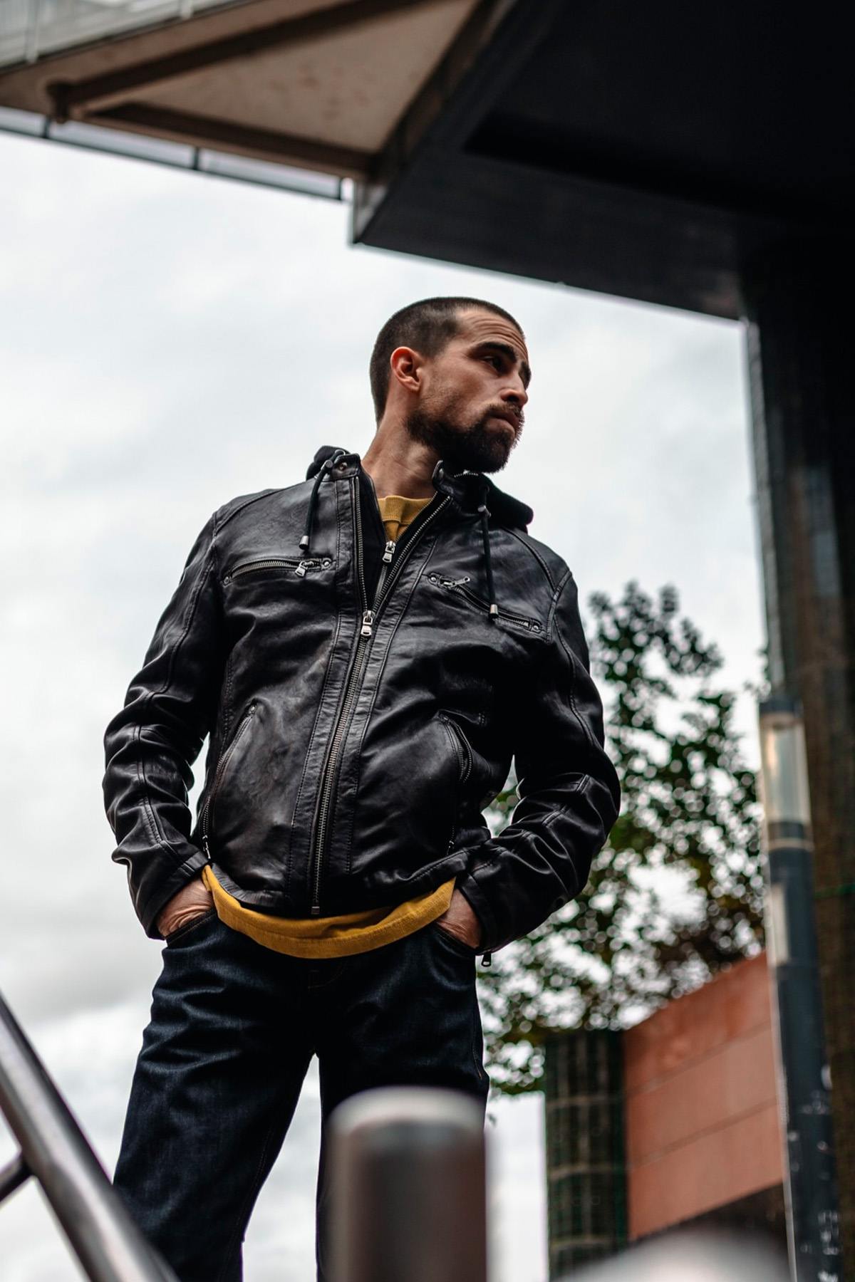 Blouson Homme Daytona WINSTONER SHEEP KANVAL BLACK/COGNAC — vue 6