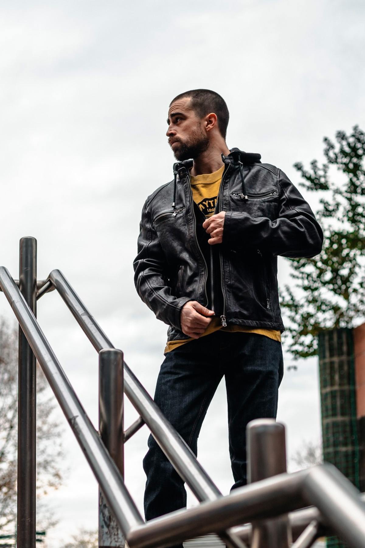 Blouson Homme Daytona WINSTONER SHEEP KANVAL BLACK/COGNAC — vue 7