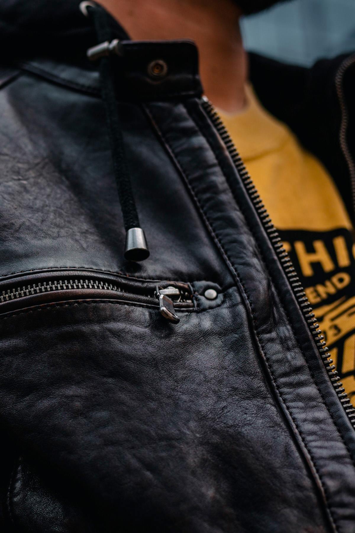 Blouson Homme Daytona WINSTONER SHEEP KANVAL BLACK/COGNAC — vue 8