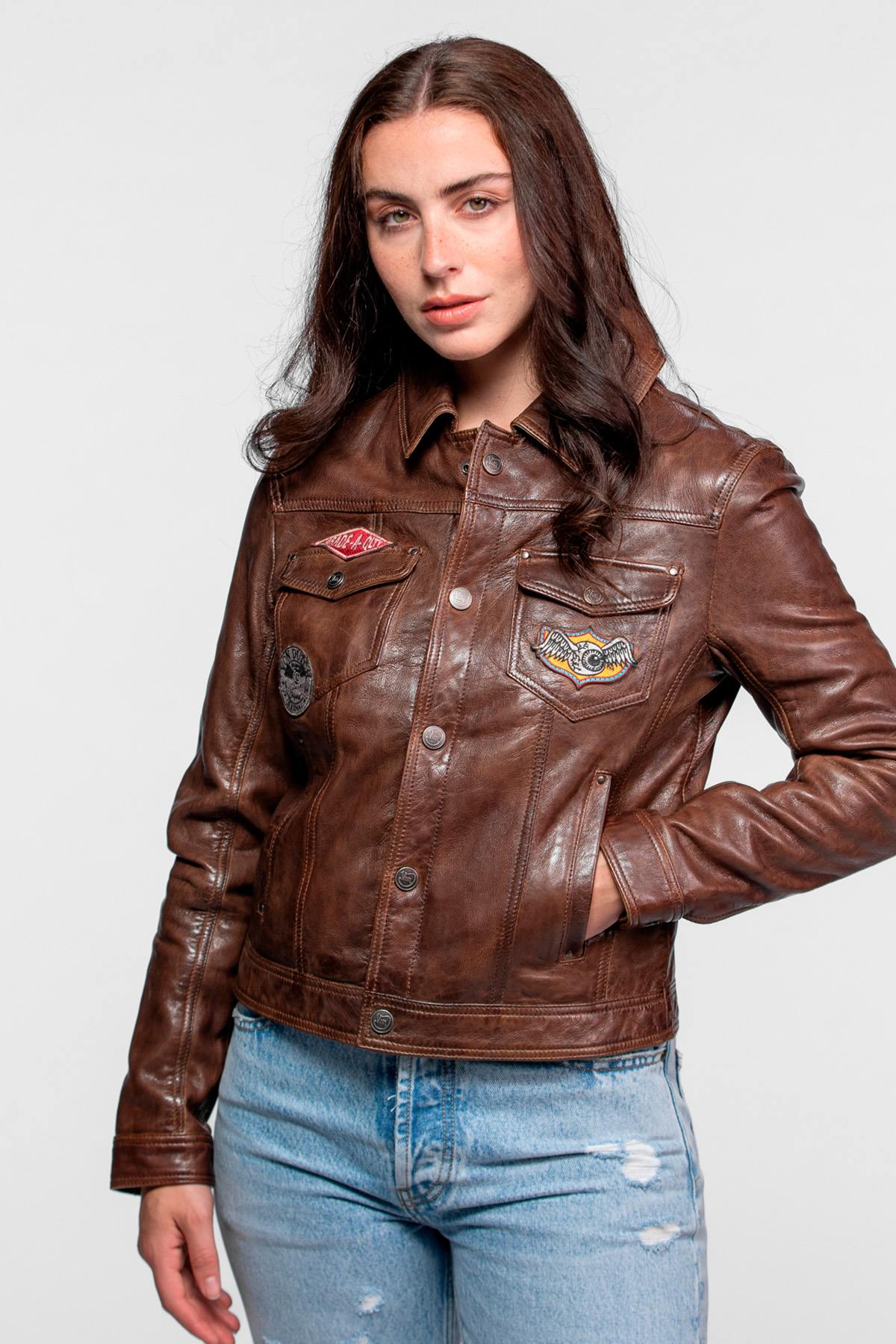 Chaqueta Mujeres Von Dutch JEANS VON LAMB PAOLO DARK COGNAC — vista 5