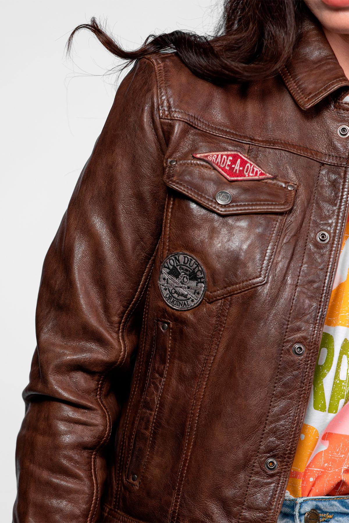 Chaqueta Mujeres Von Dutch JEANS VON LAMB PAOLO DARK COGNAC — vista 4