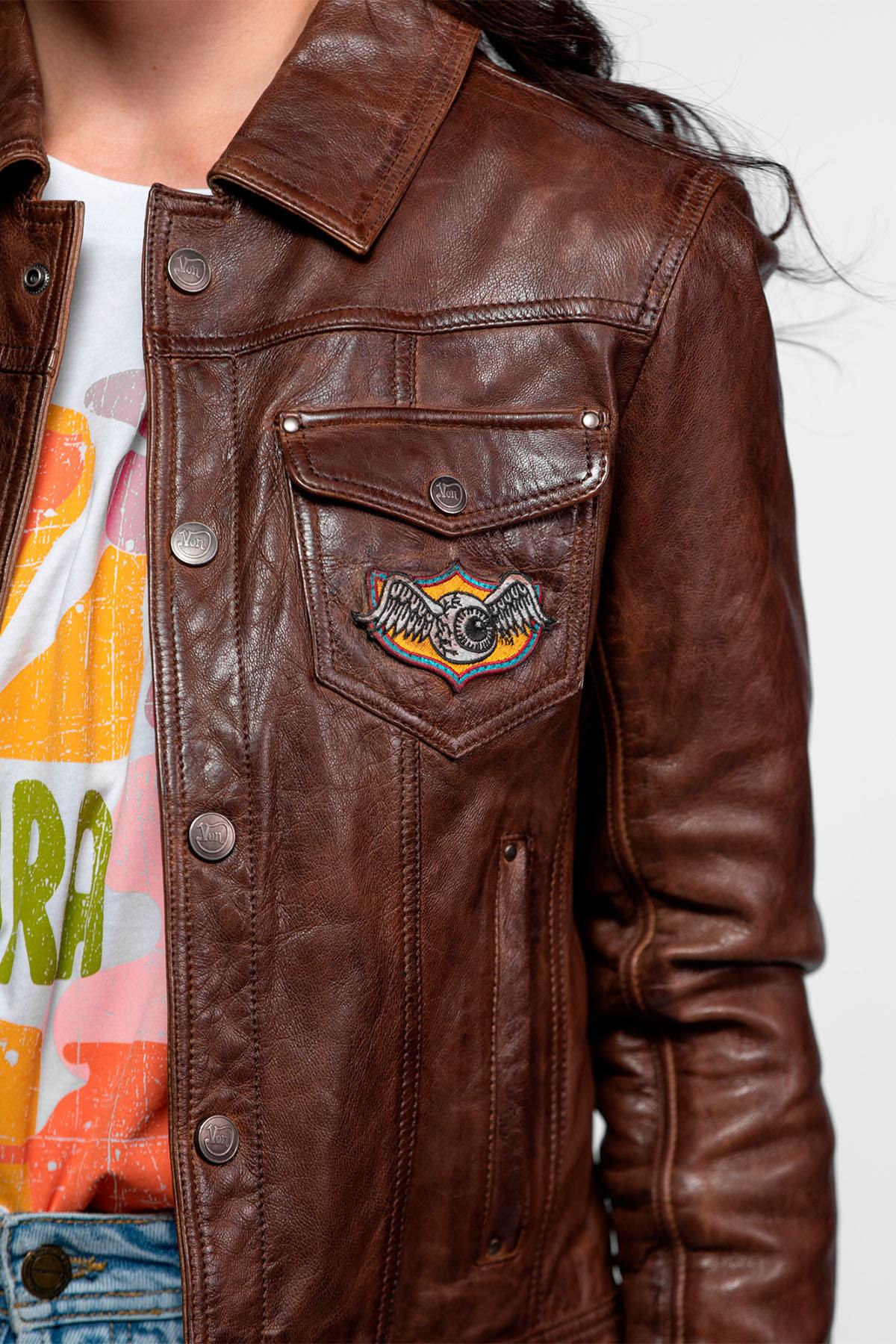 Chaqueta Mujeres Von Dutch JEANS VON LAMB PAOLO DARK COGNAC — vista 6