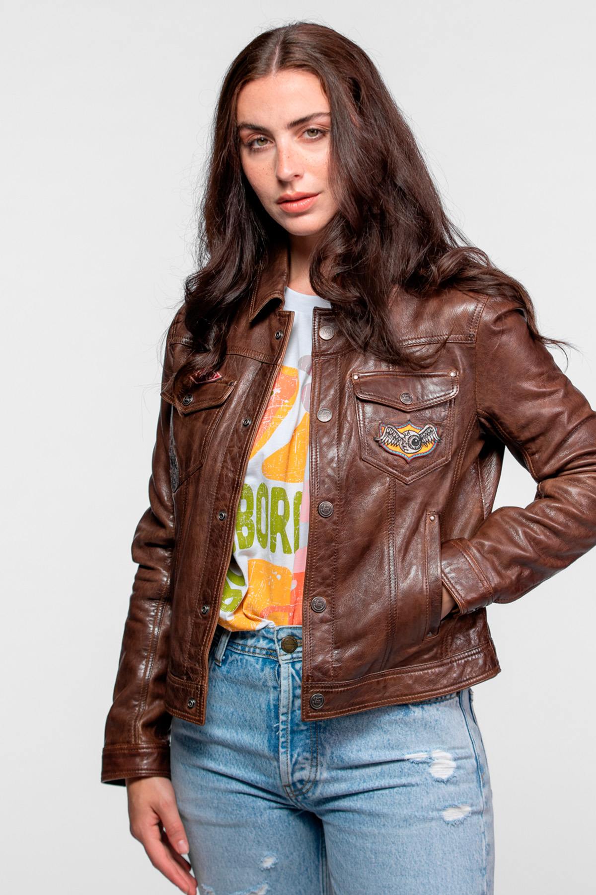 Chaqueta Mujeres Von Dutch JEANS VON LAMB PAOLO DARK COGNAC — vista 1