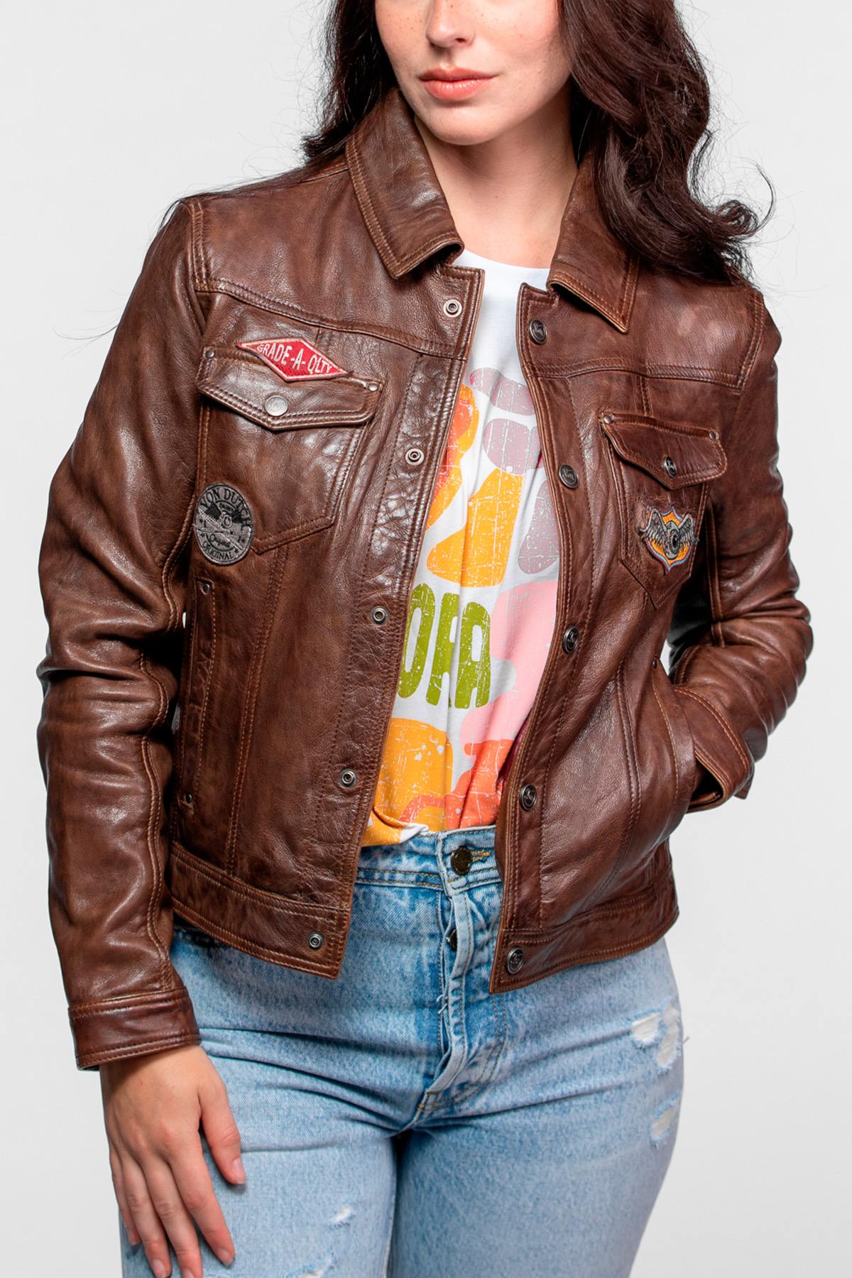 Chaqueta Mujeres Von Dutch JEANS VON LAMB PAOLO DARK COGNAC — vista 3