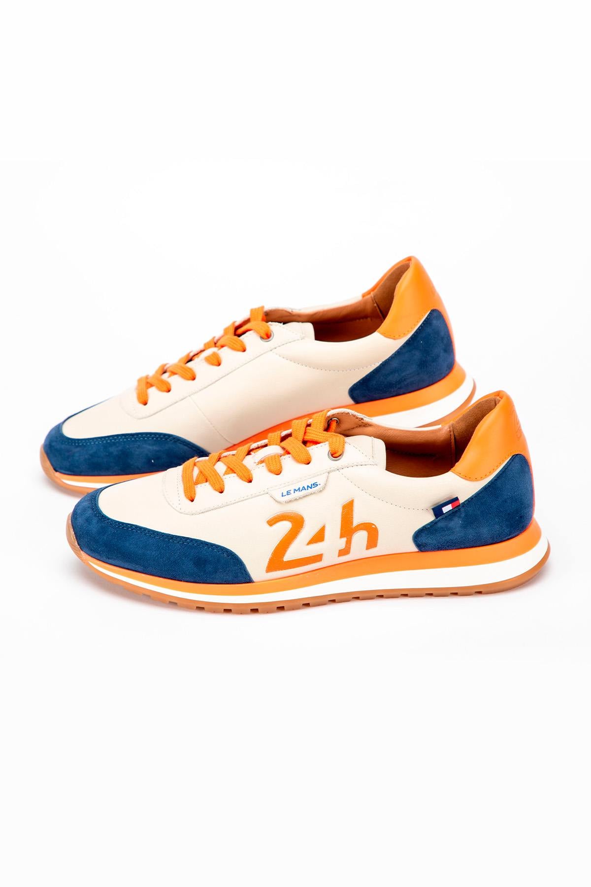 Herren Ledersneakers 24h Le Mans "24H" ECRU / BLEU ROYAL/ ORANGE — Ansicht 1