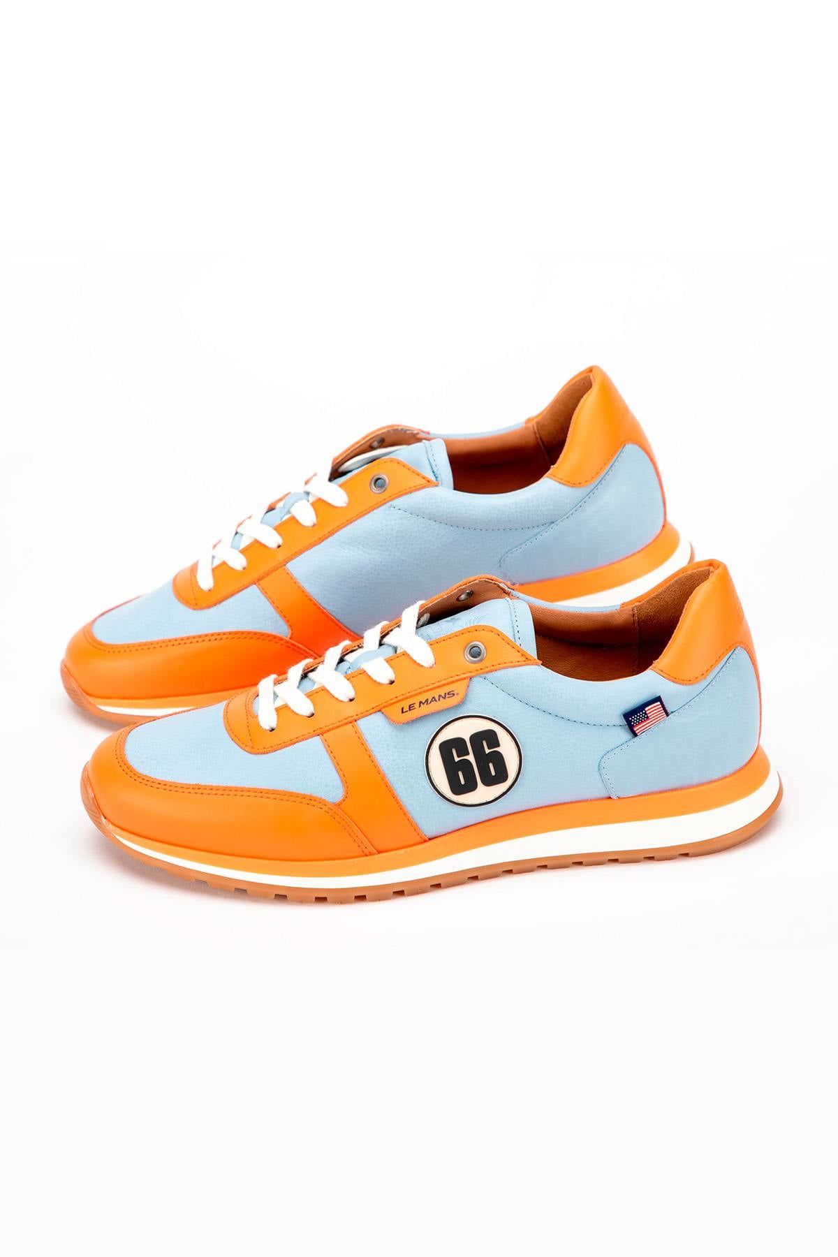 Herren Ledersneakers 24h Le Mans "66" BLEU CIEL/ORANGE — Ansicht 2