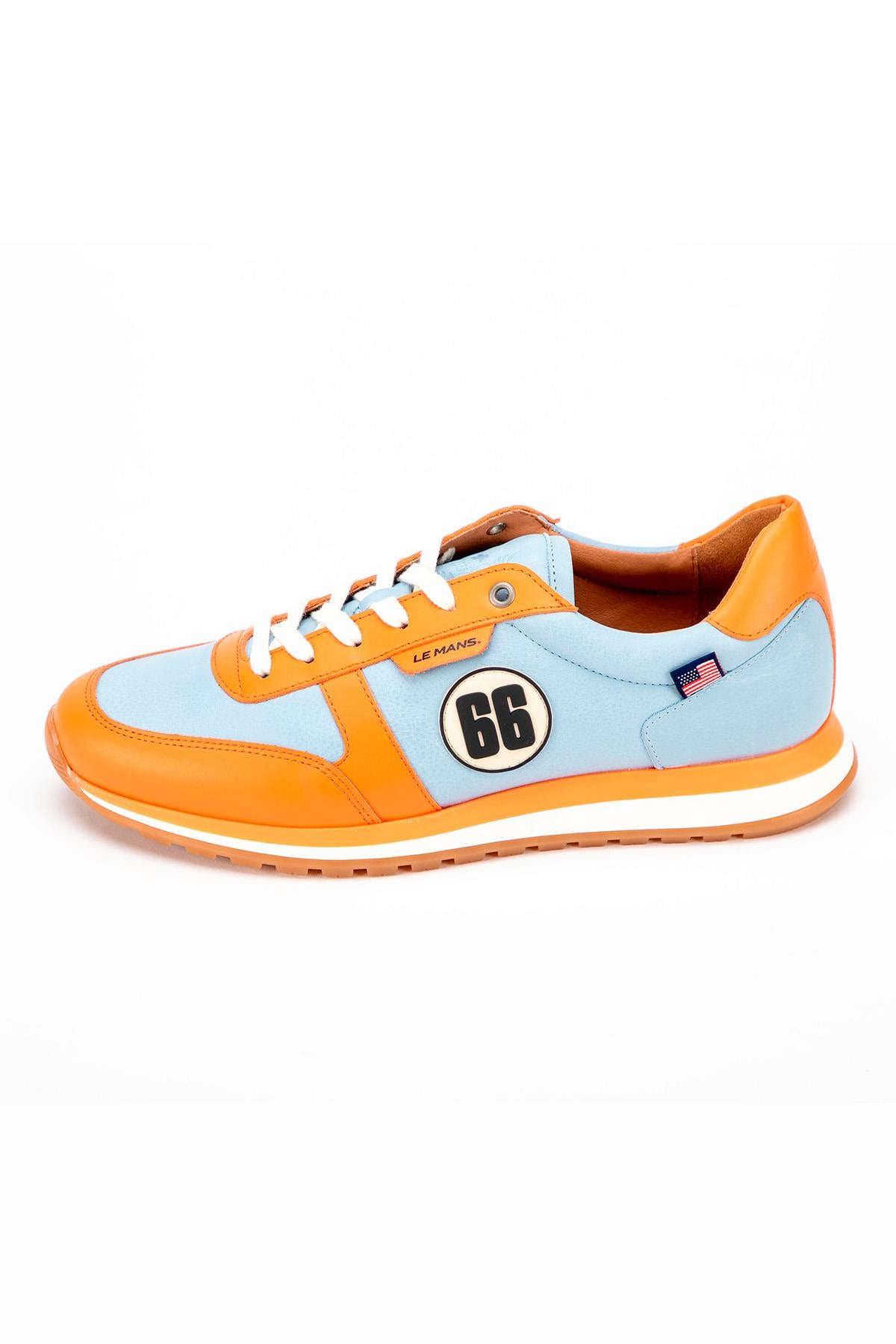 Herren Ledersneakers 24h Le Mans "66" BLEU CIEL/ORANGE — Ansicht 4