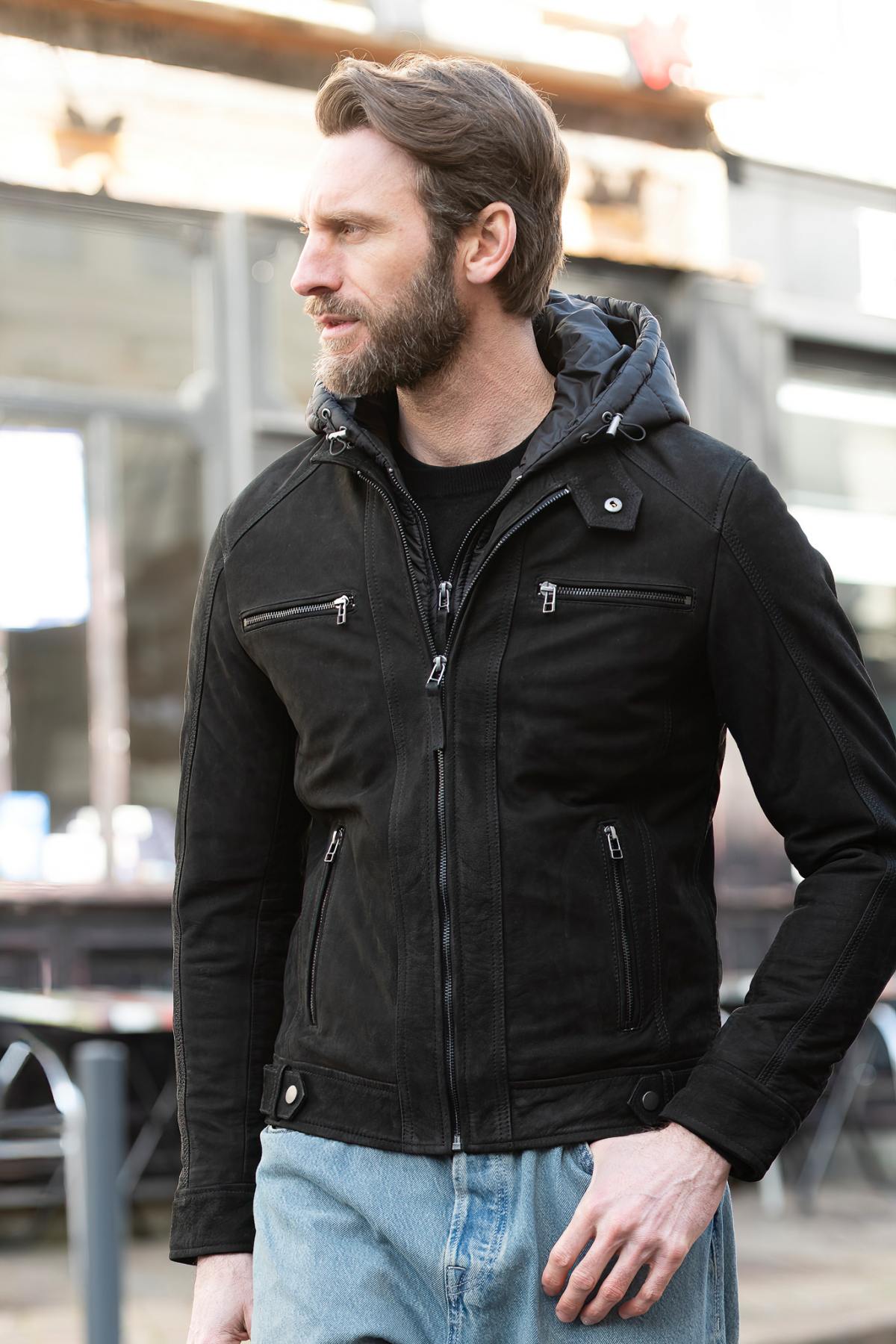 Herren Jacke Serge Pariente ERICO BUFF NUBUCK BLACK — Ansicht 2