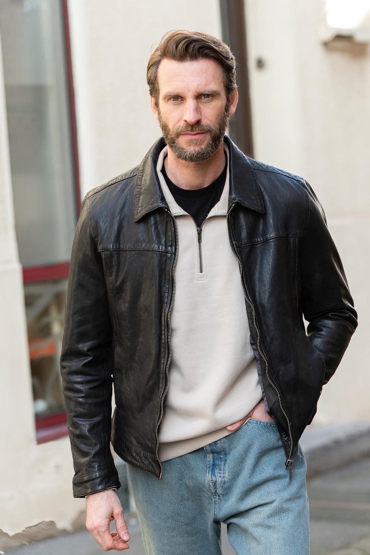 Blouson Homme Daytona DECATUR LAMB ANTIC BLACK — vue 1