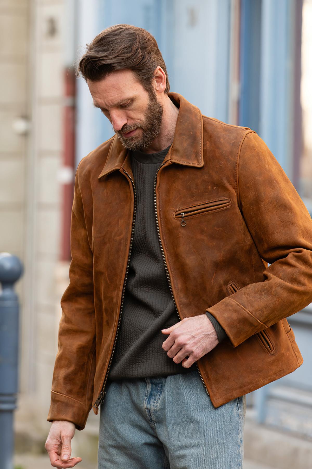 Blouson Homme Schott P673 BROWN — vue 2