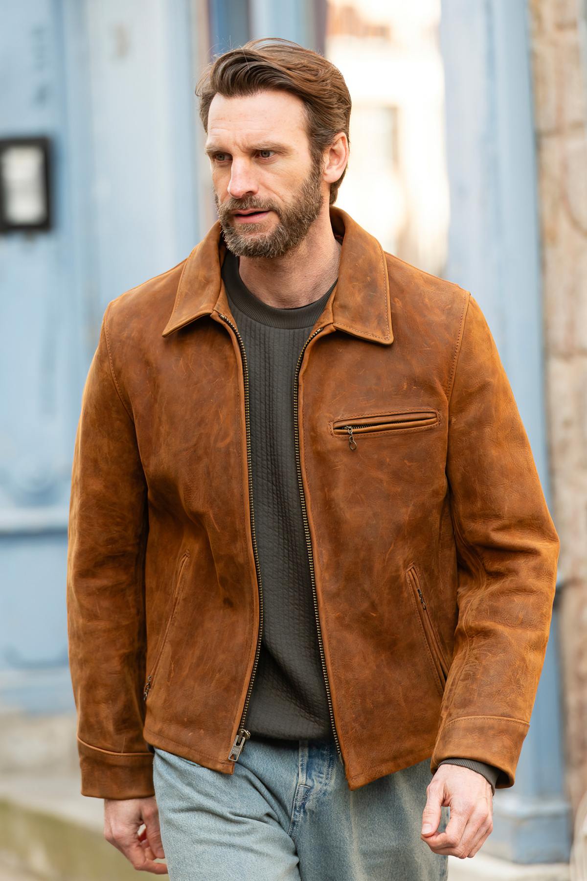 Blouson Homme Schott P673 BROWN — vue 1