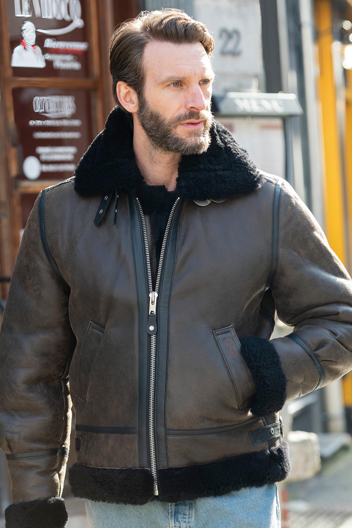 Herren Jacke Schott LC1259 BLACK BROWN — Ansicht 1