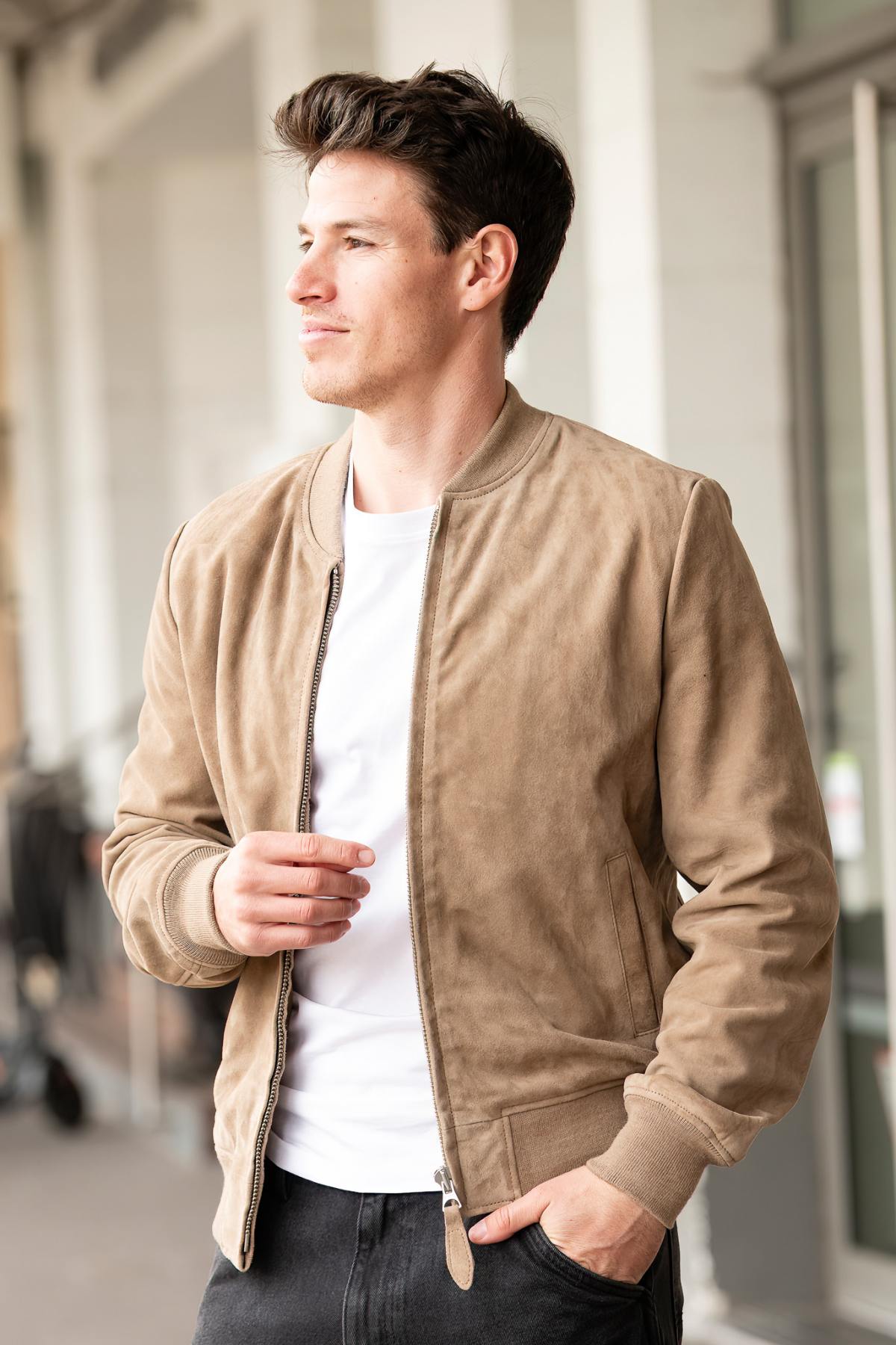 Giacche Uomo Schott LC300 DARK BEIGE — vista 3