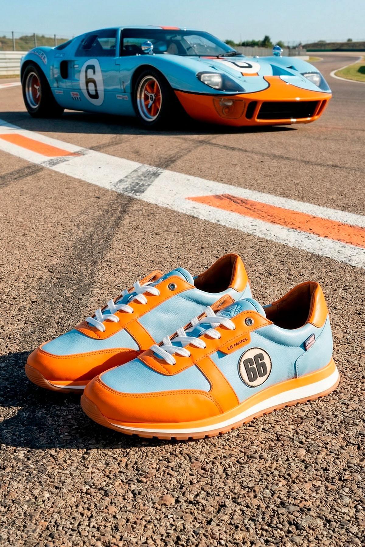 Herren Ledersneakers 24h Le Mans "66" BLEU CIEL/ORANGE — Ansicht 1