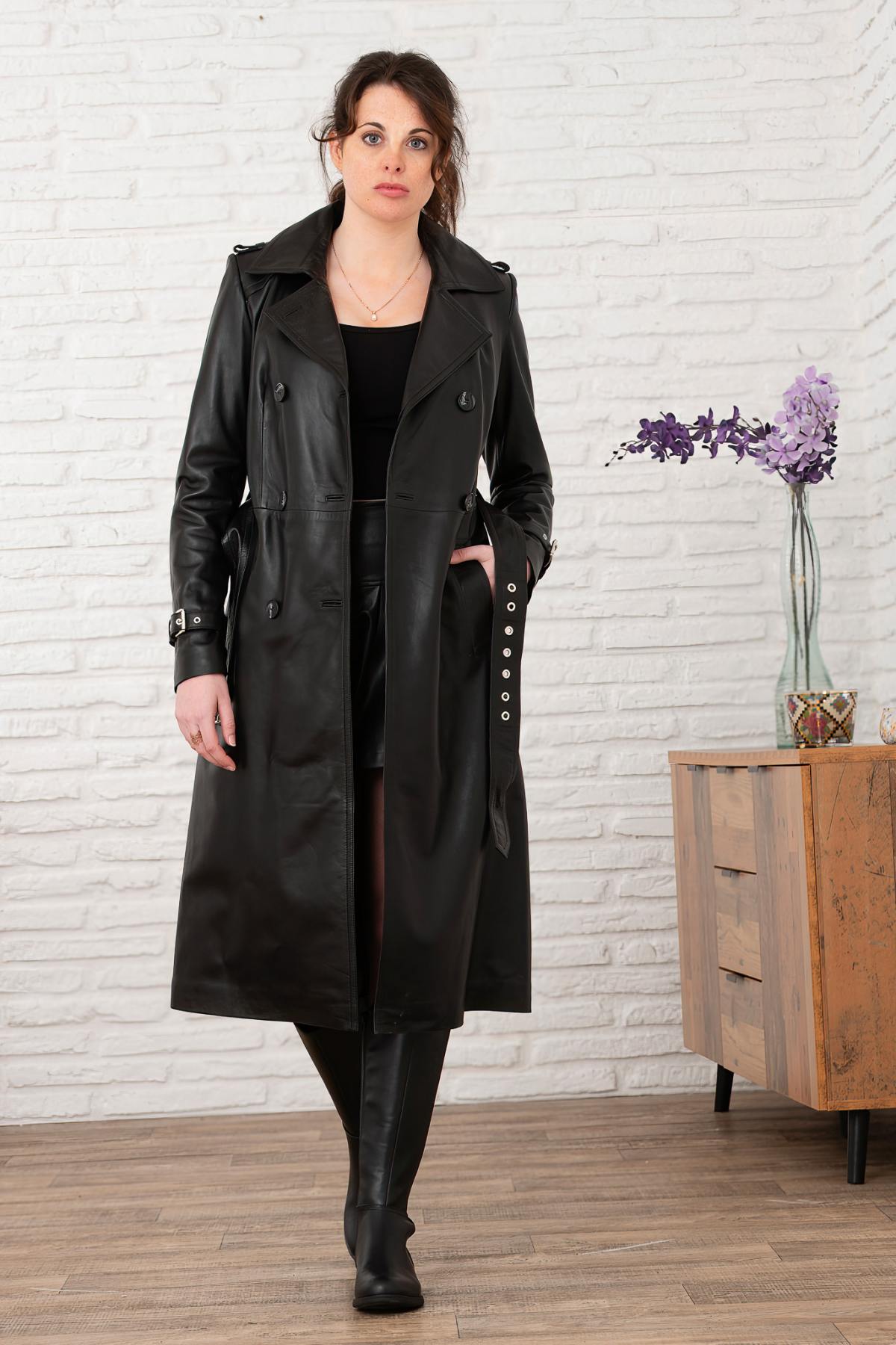 Cazadora Mujeres Cityzen TRENCH LONG AGNEAU PERLE NOIR — vista 7