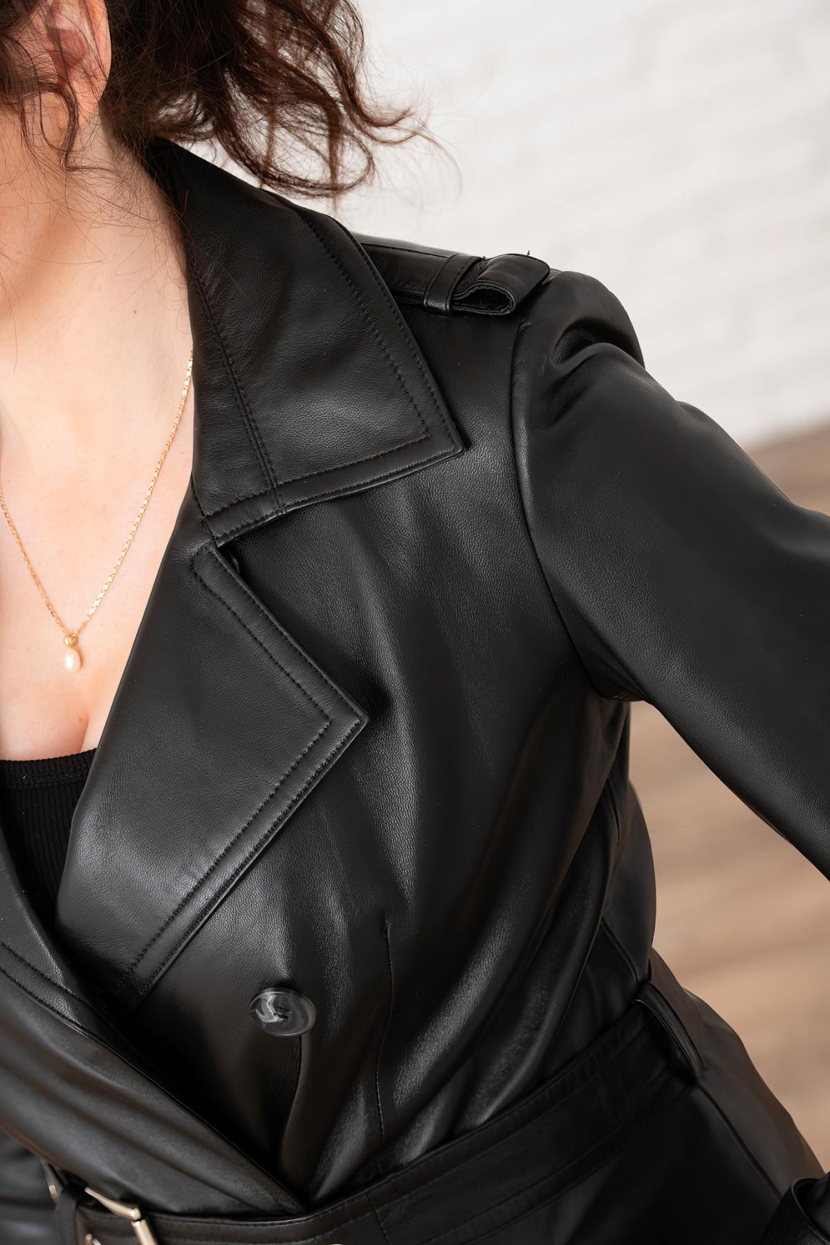 Cazadora Mujeres Cityzen TRENCH LONG AGNEAU PERLE NOIR — vista 5