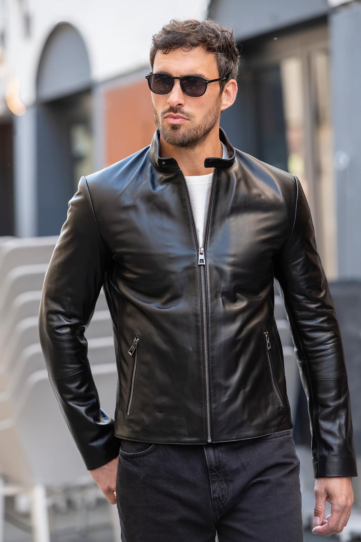 Herren Jacke Cityzen MIGUEL AGNEAU PERLE NOIR — Ansicht 2