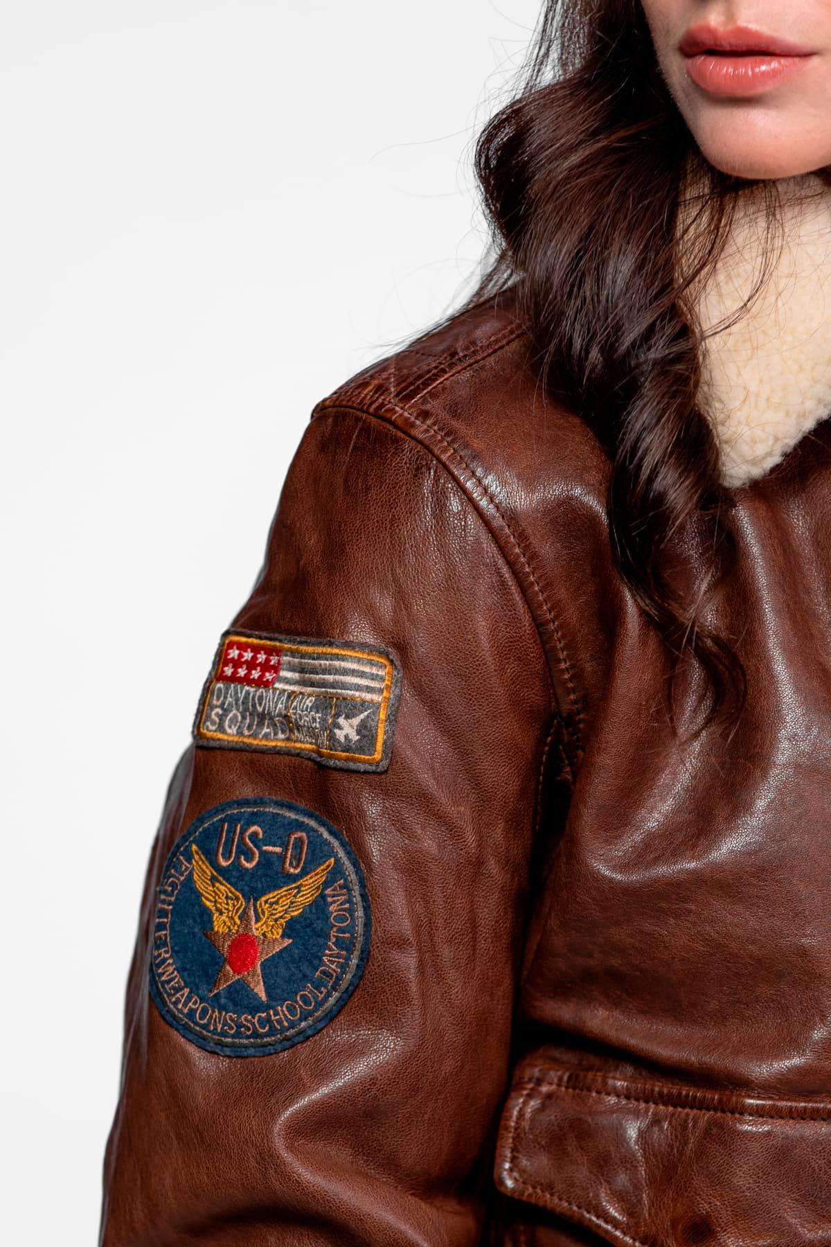 Blouson Femme Rose Garden AIR PILOT LAMB DARK COGNAC — vue 9