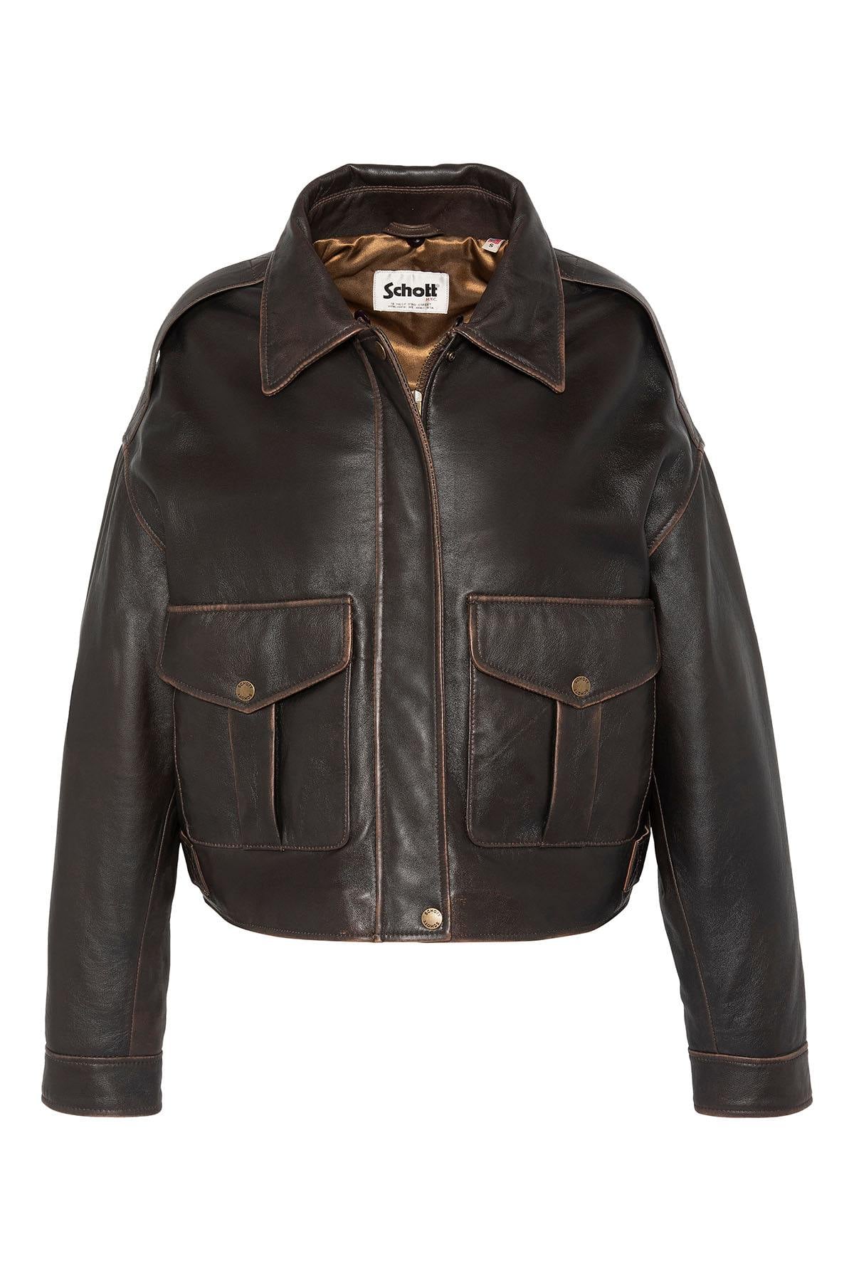 Blouson Femme Schott LCWDELIAVIN2 DARK BROWN VINT — vue 5