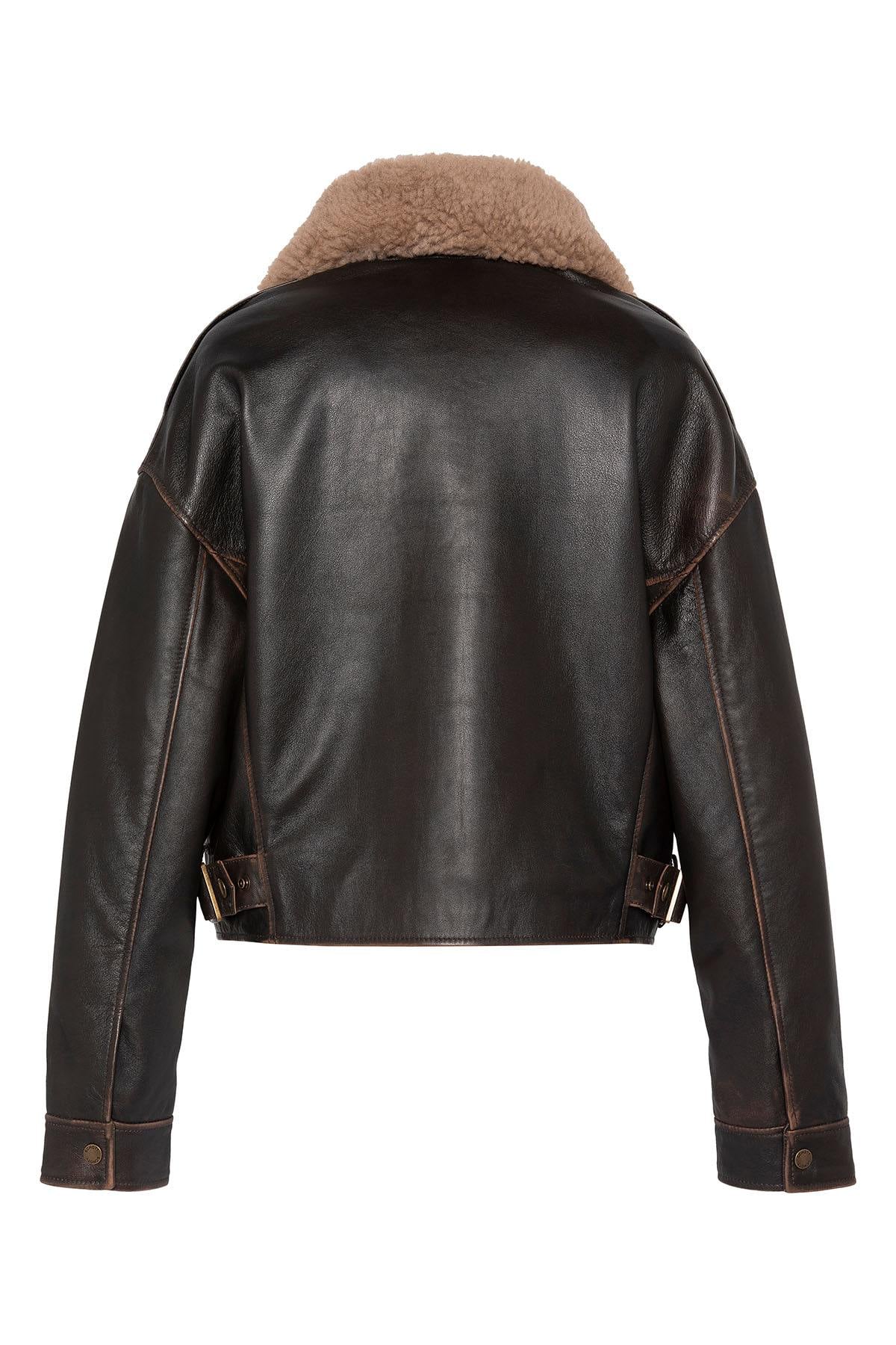 Blouson Femme Schott LCWDELIAVIN2 DARK BROWN VINT — vue 8