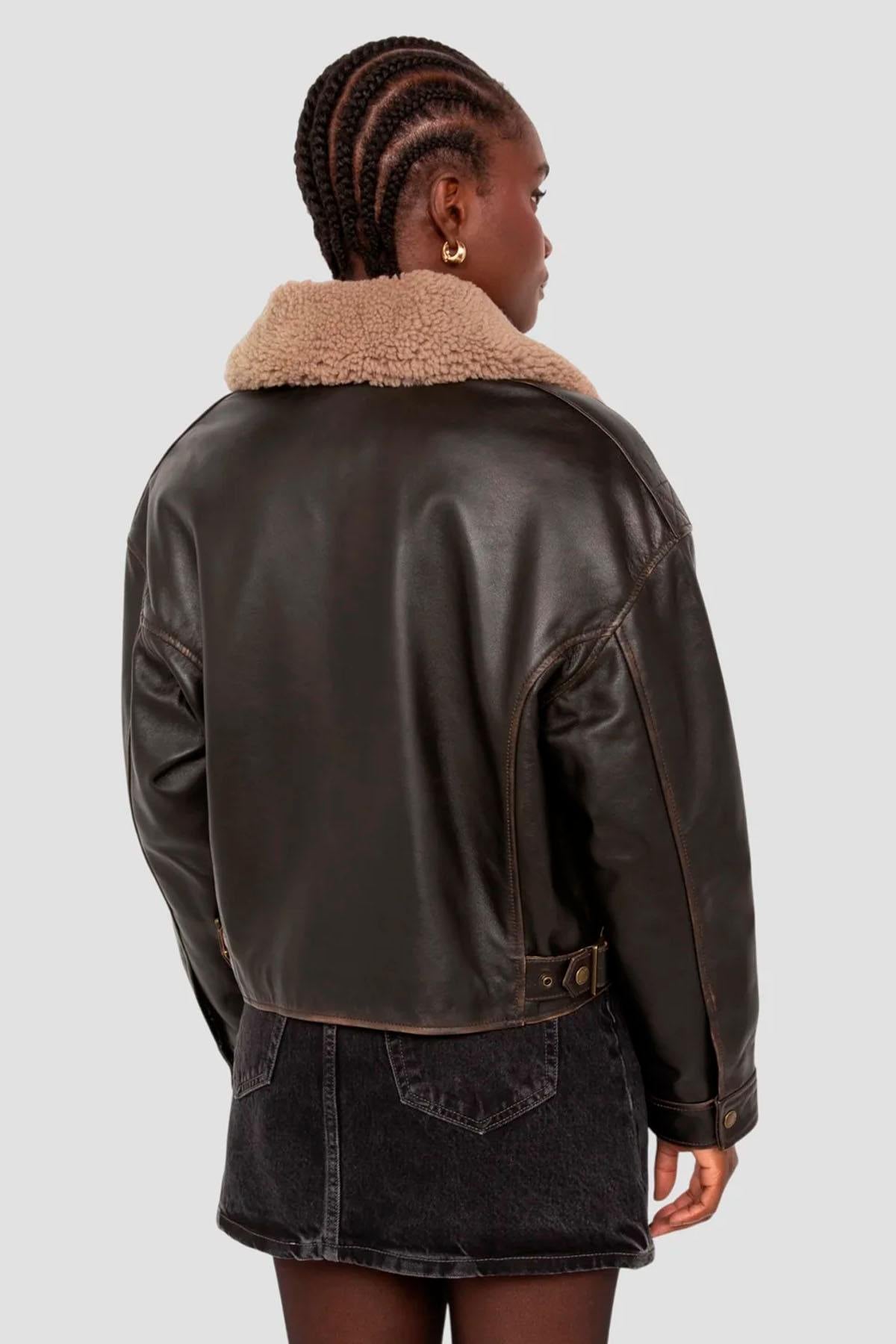Blouson Femme Schott LCWDELIAVIN2 DARK BROWN VINT — vue 4
