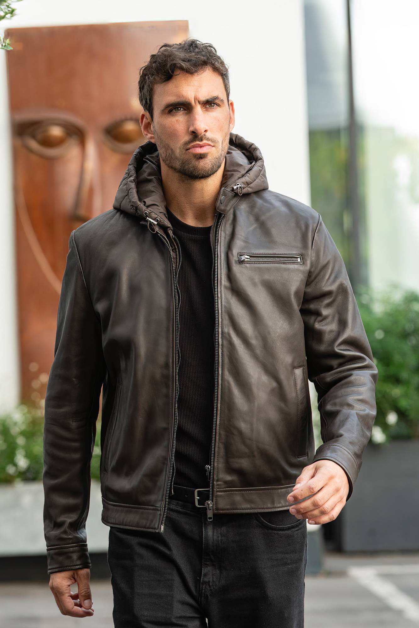  Uomo Serge Pariente RETRO HOOD NYLON DARK BROWN — vista 2
