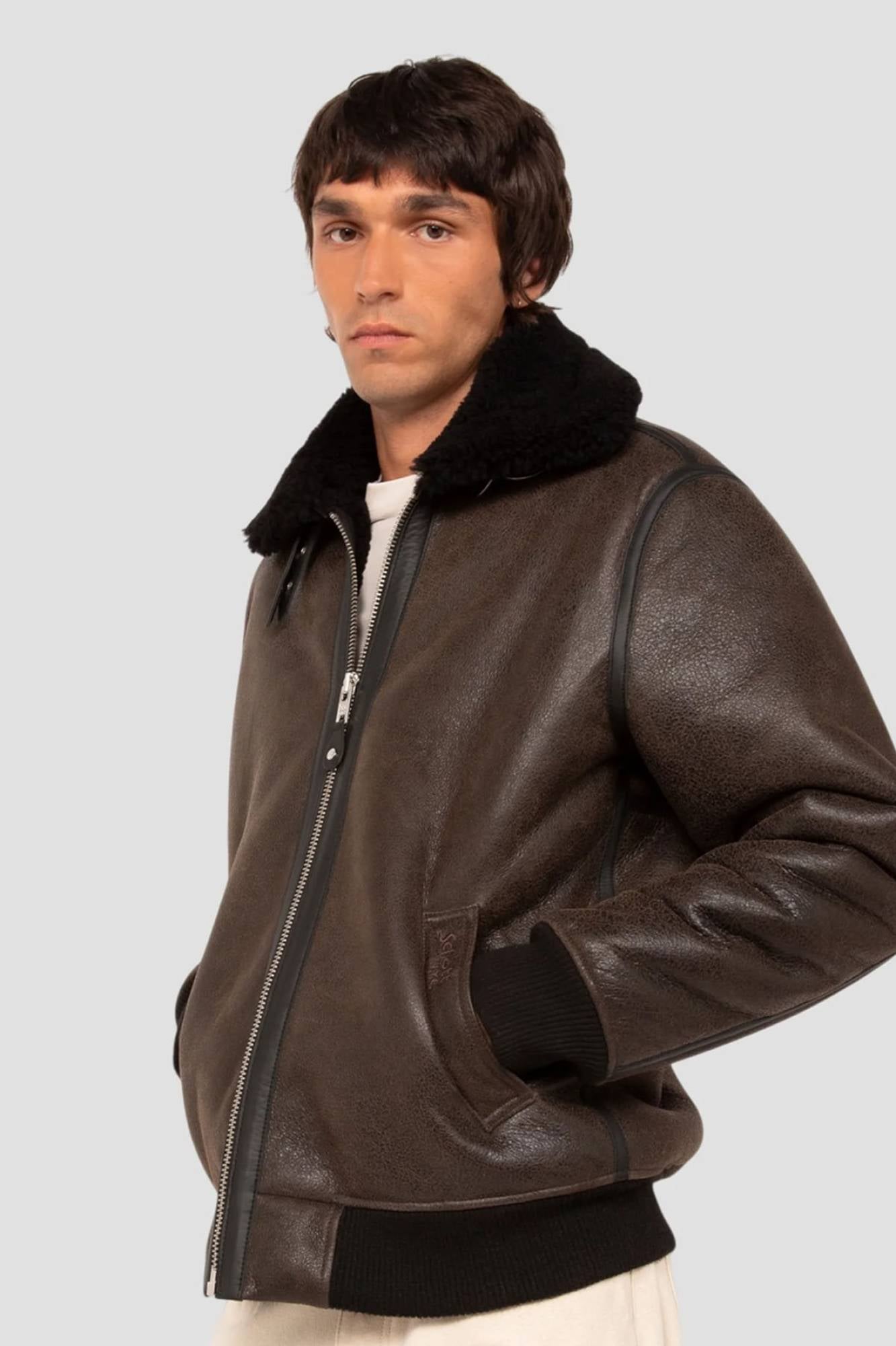 Herren Jacke Schott LC1259RIB BLACK-BROWN — Ansicht 8