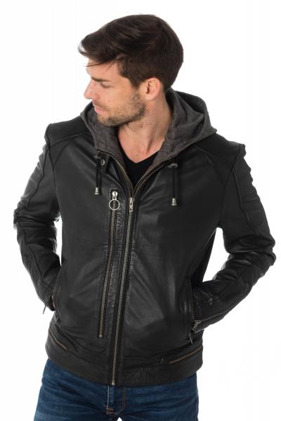 Blouson homme cuir à capuche 