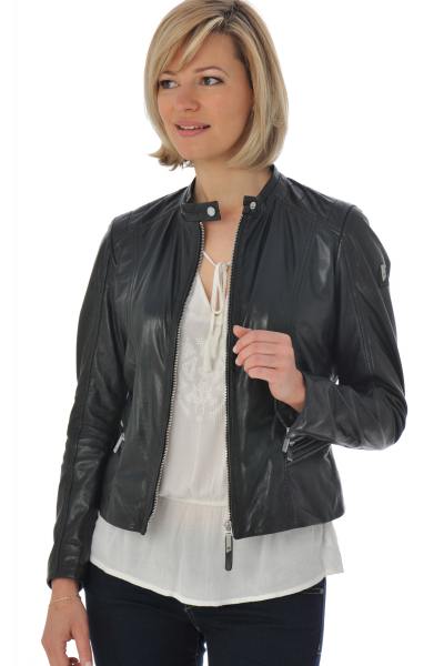 Blouson femme en cuir d'agneau noir