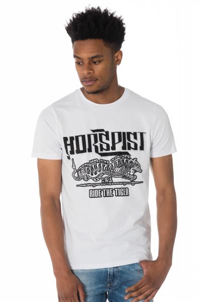 Tee-shirt Horspist blanc avec tigre en strass