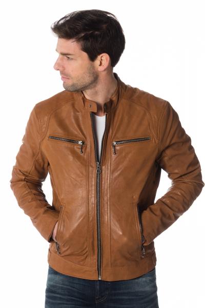 Blouson en cuir d'agneau coloris tan