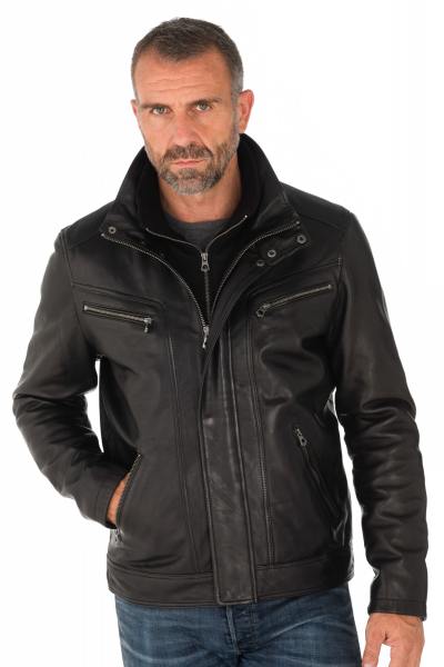 Blouson col motant en cuir d'agneau Daytona