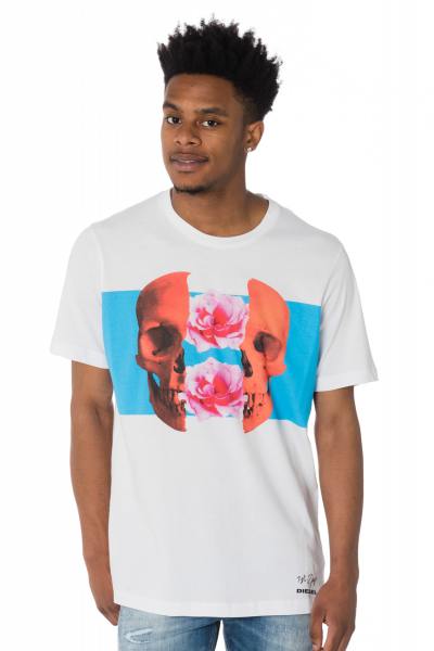 Tee-shirt homme Diesel tête de mort et fleurs