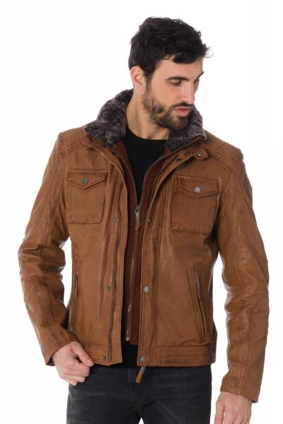 blouson homme mauritius cognac en cuir d'agneau