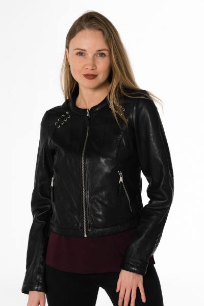 Blouson en cuir noir avec laçages