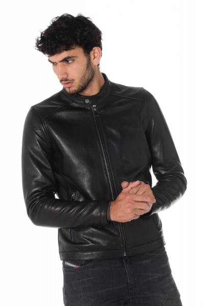 Blouson en cuir de mouton noir