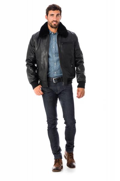Blouson Aviateur En Cuir Véritable Noir - Taille XL Homme, Occasion En Très Bon état