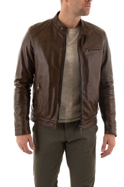 Blouson Serge Pariente en cuir d'agneau marron