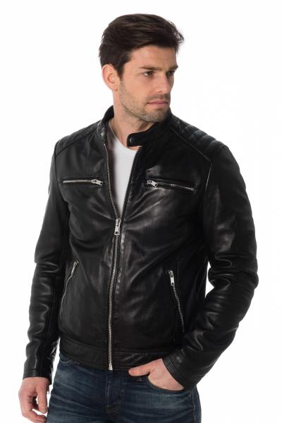 Blouson motard homme en cuir d'agneau