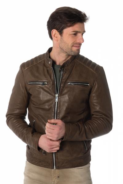 Blouson en cuir d'agneau homme coloris basalt