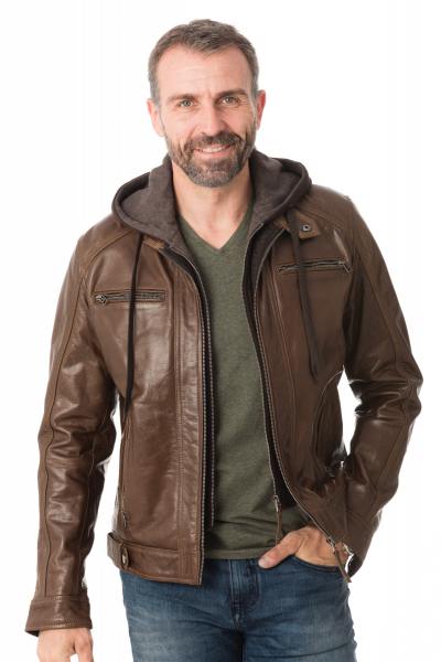 Blouson Serge Pariente en cuir marron 