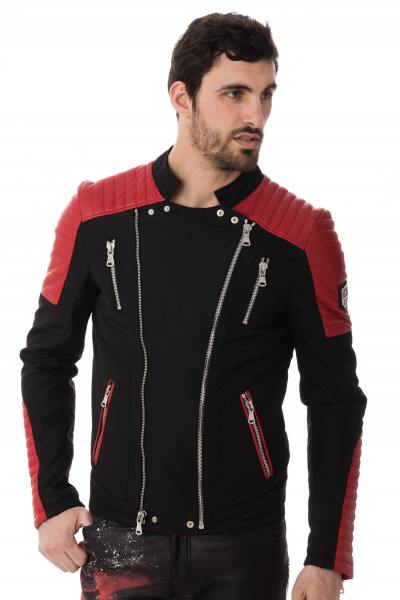 Blouson bi-matière noir et rouge